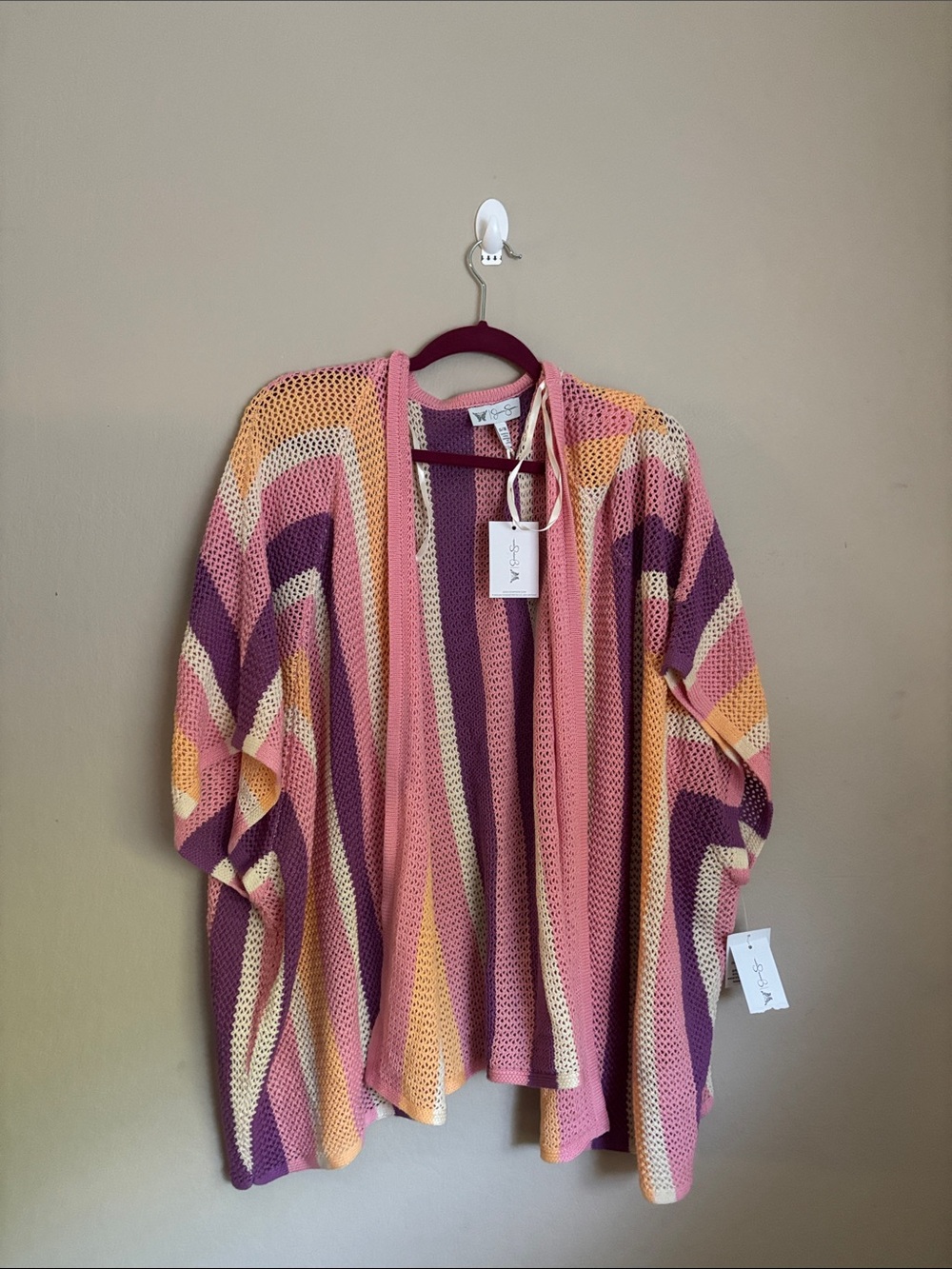 Jessica Simpson Open-Front Striped Knit Cardigan - Pink Multi size S/M NWT